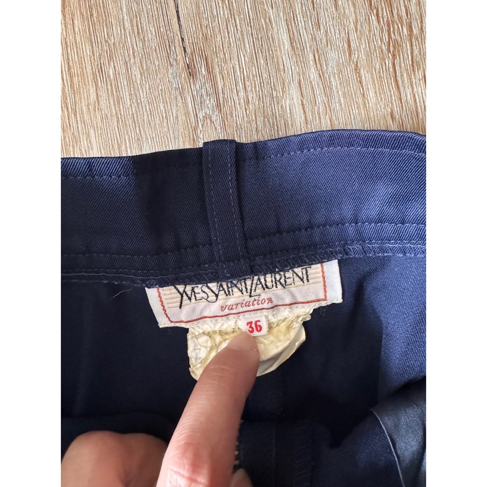 Yves Saint Laurent Navy Blue Pleated High Waist Wool Trousers Size 36