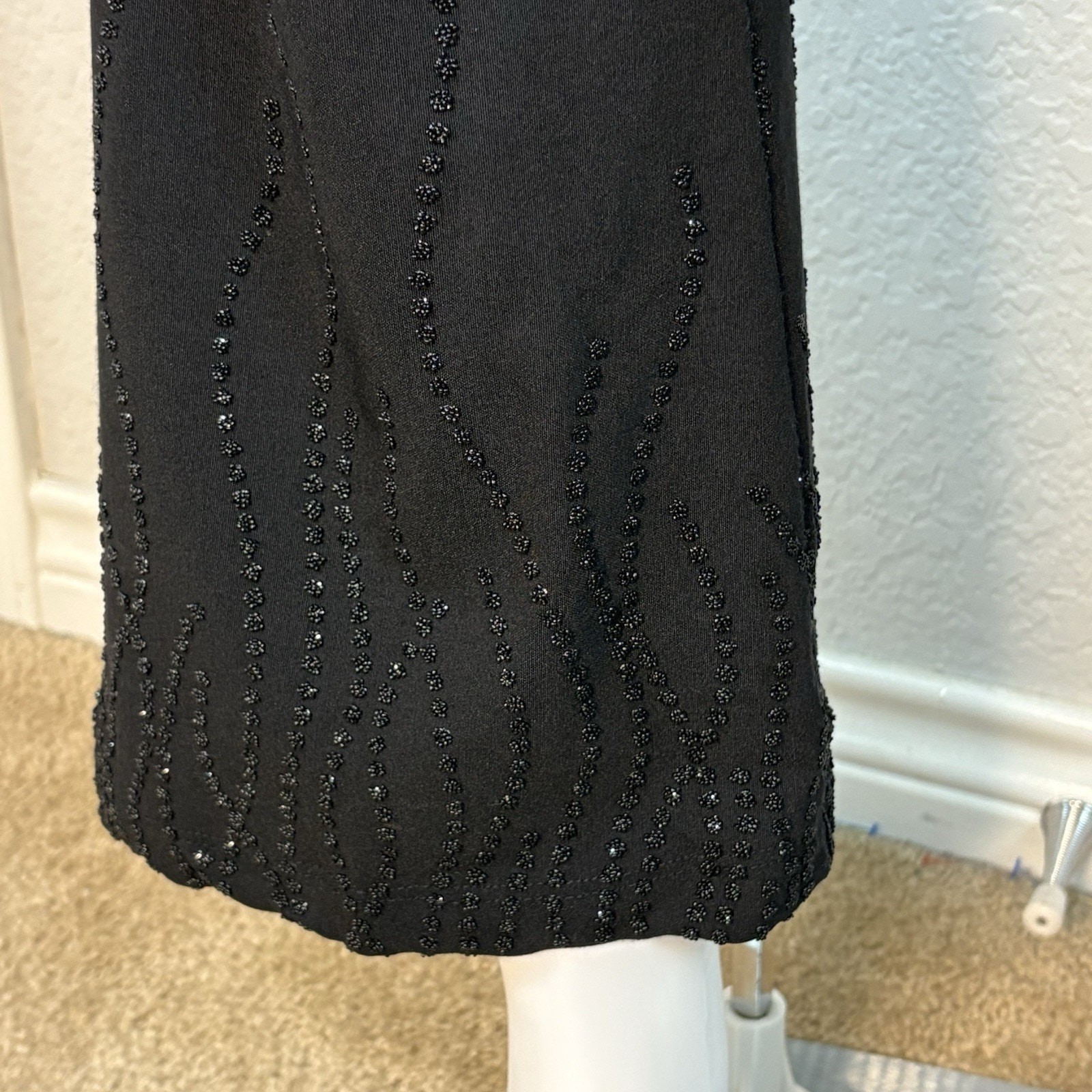 90s Y2K VTG Pants Flare Low Rise Back Zip Beaded Black Fairy Grunge Size XS
