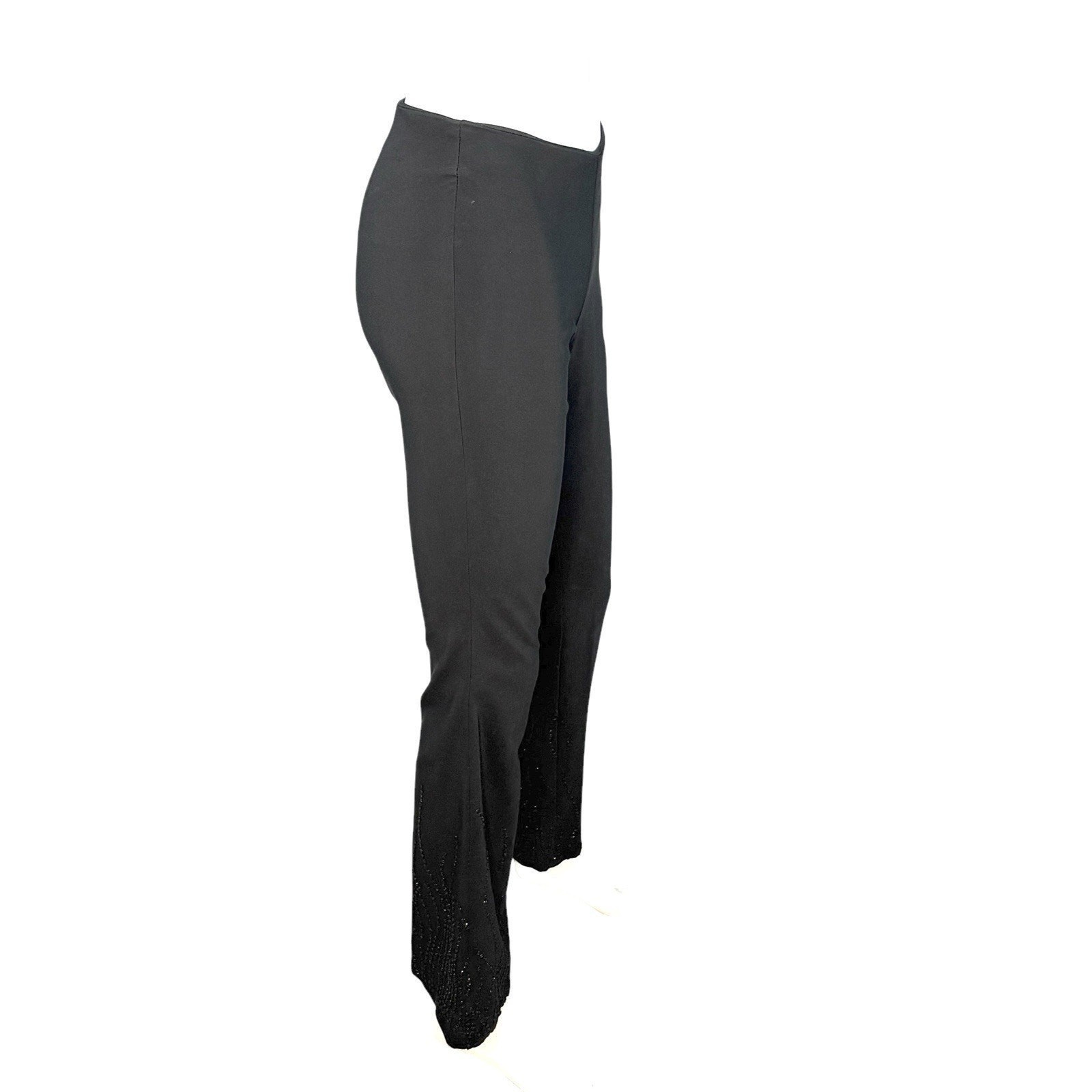 90s Y2K VTG Pants Flare Low Rise Back Zip Beaded Black Fairy Grunge Size XS