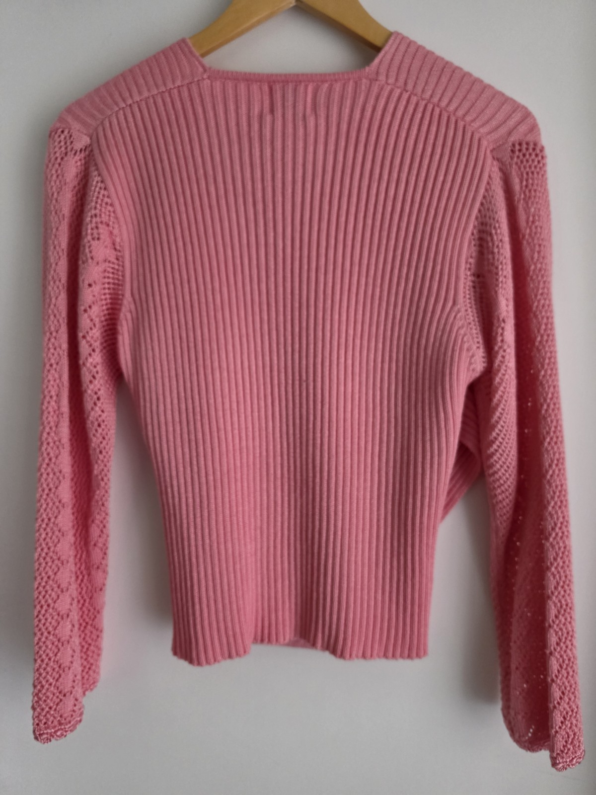 Vintage Fia Italia Handloomed Pink Long Sleeve Wrap Style Sweater Size Medium