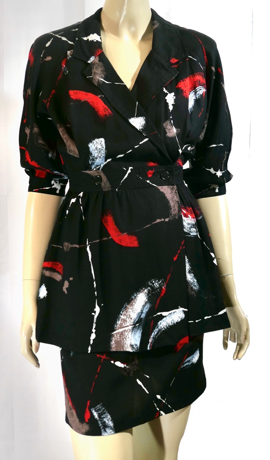 Retro Mod Chic Vintage 80s Abstract Splash Coco California Skirt Long Top Set S