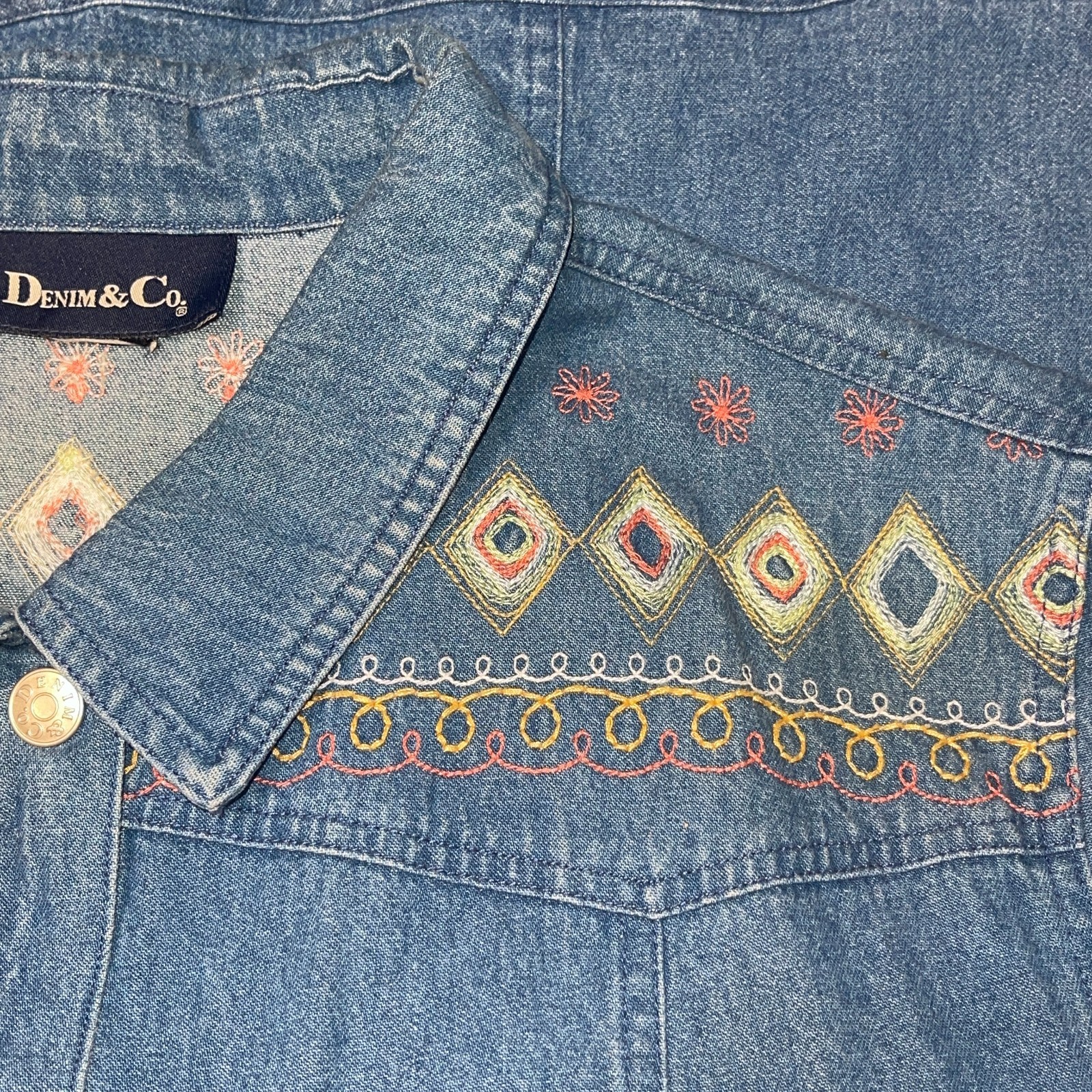 Denim & Co. VTG Modest Denim Skirt Jacket Outfit Set 1X Grannycore Embroidered