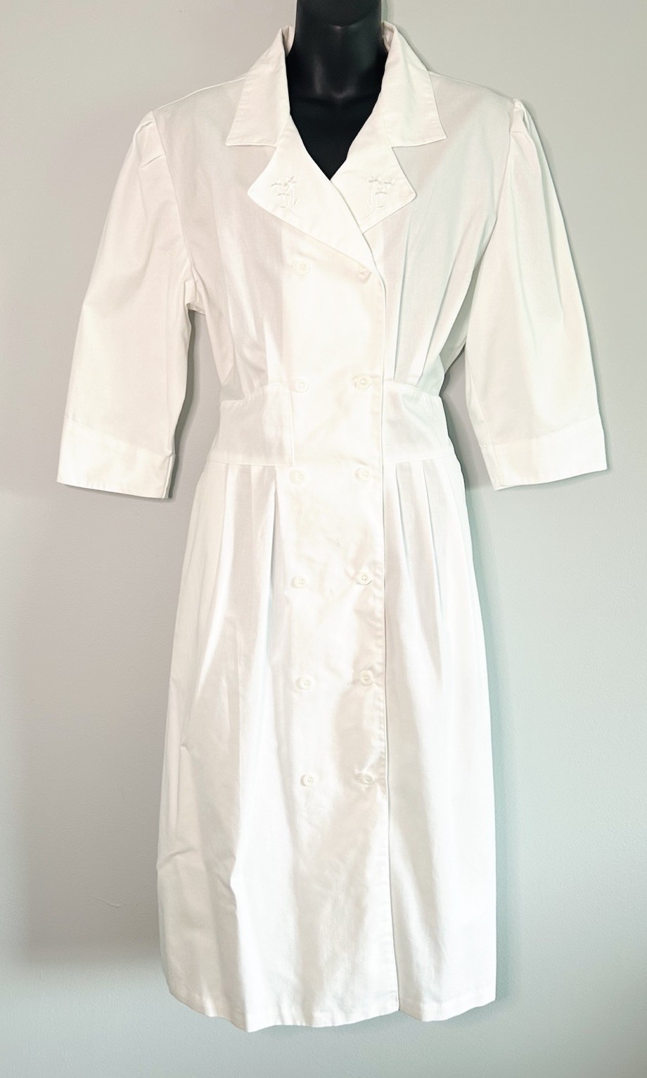 Vintage Prima by Barco White Nurse Dress Uniform Double Breasted Buttons Sz L