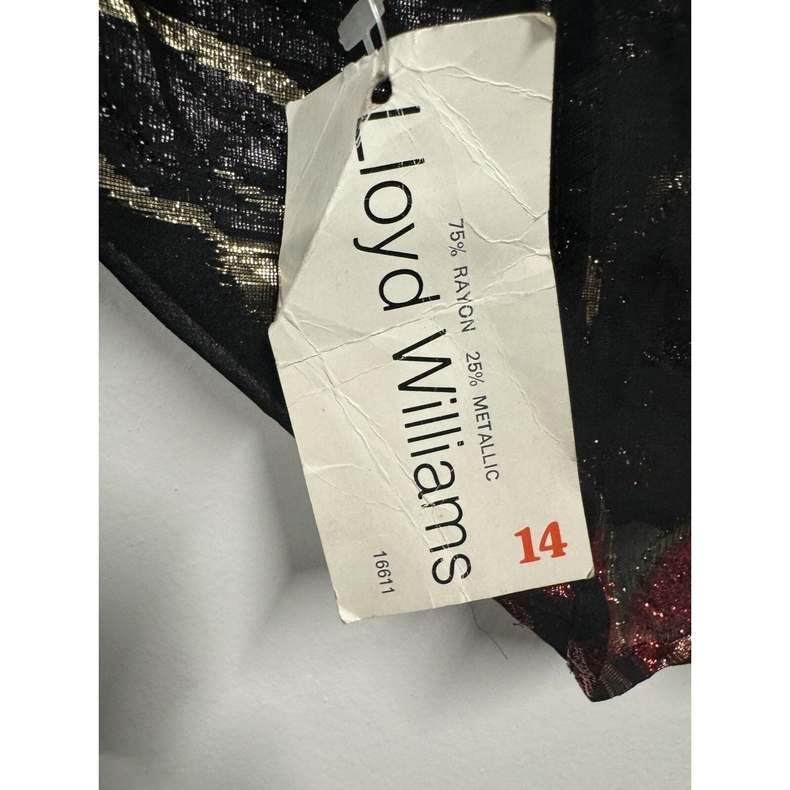 Lamé Metallic Blouse 80s Disco Lloyd Williams Red gold black Floral Top 14 New
