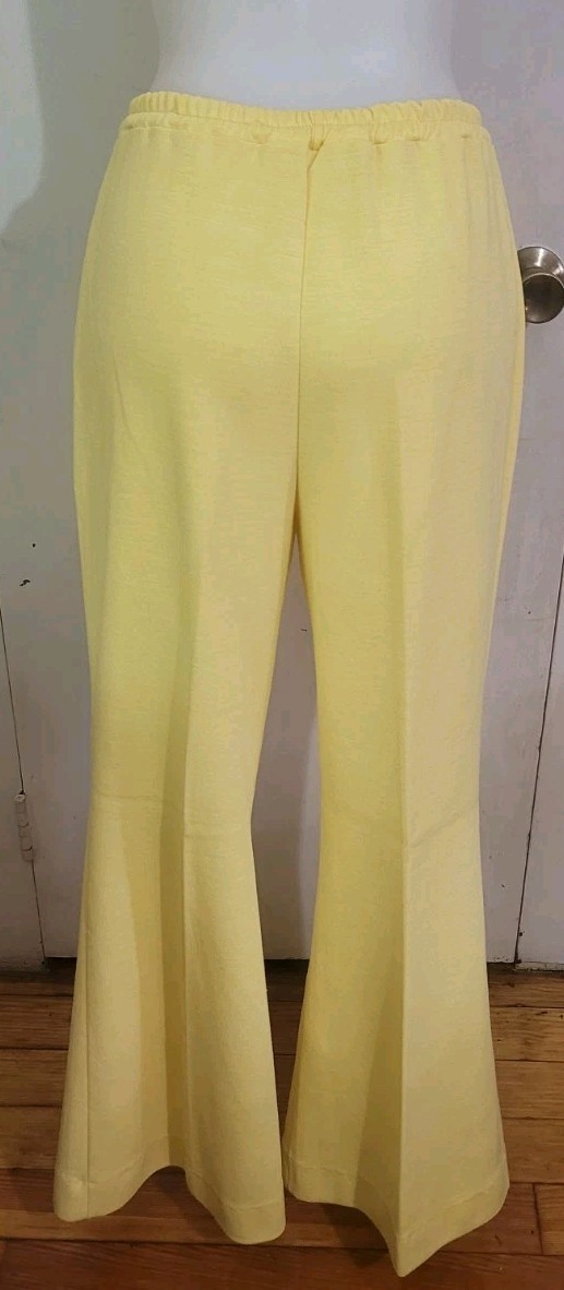 Fabulous Vintage 70s Lemon Cream Yellow Bellbottom Pants Flare Size M/L
