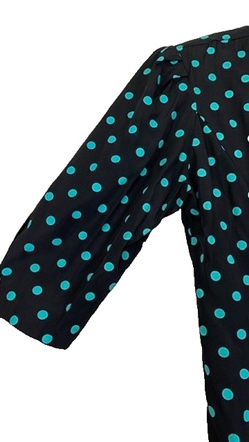 Vintage 1980s black polka dot suit L top pencil skirt set 3/4 sleeve teal jacket