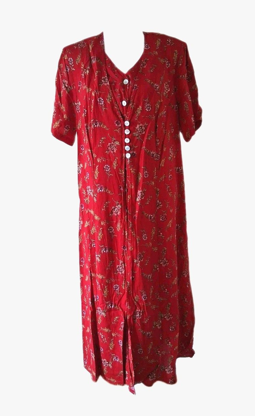 Vintage 1990s Shirt Dress 20WP Red Floral Betsy’s Things Rayon Midi Teacher
