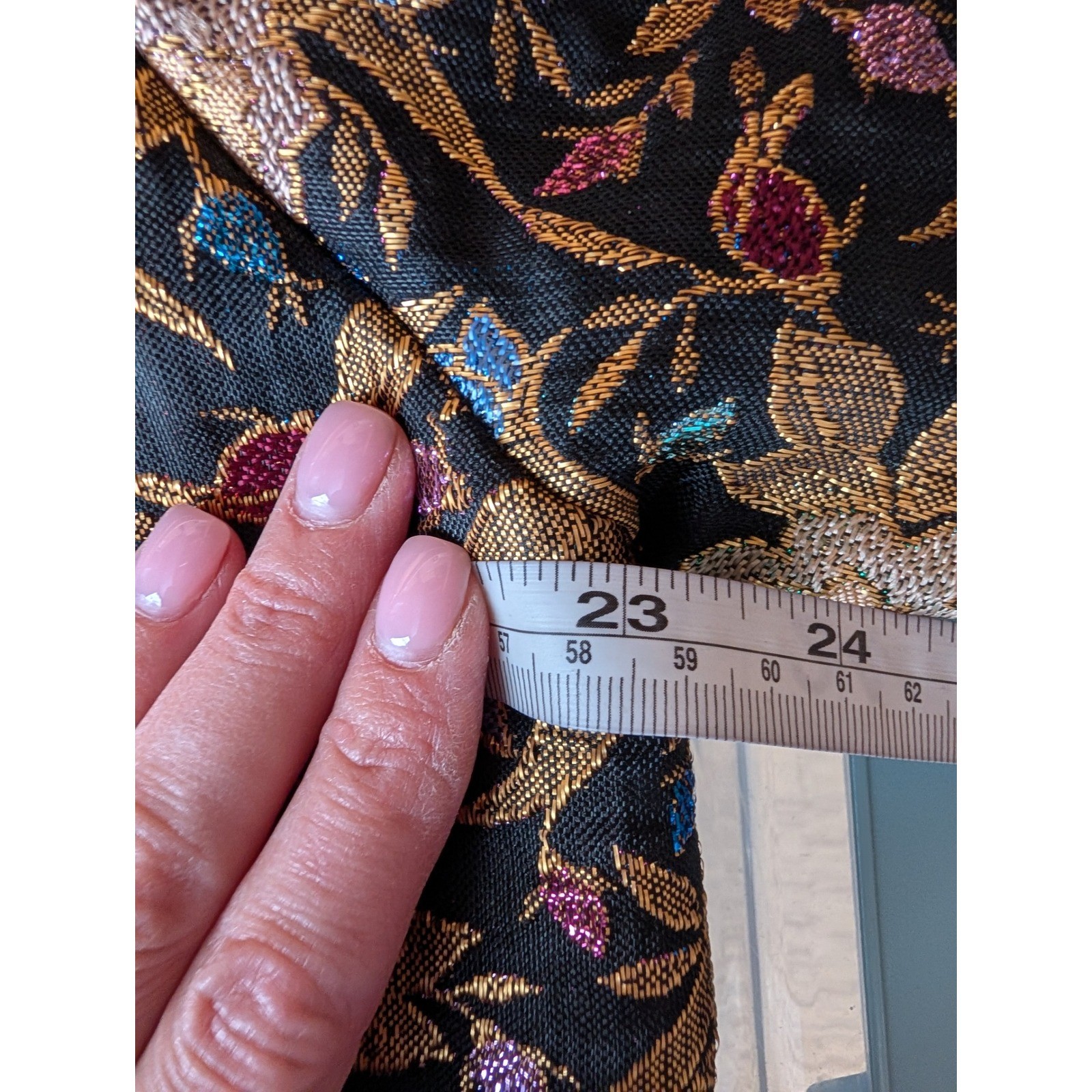 VTG 80s Satin Floral Brocade Jacket Womens M Black Gold Boho Chic Regency Whimsy