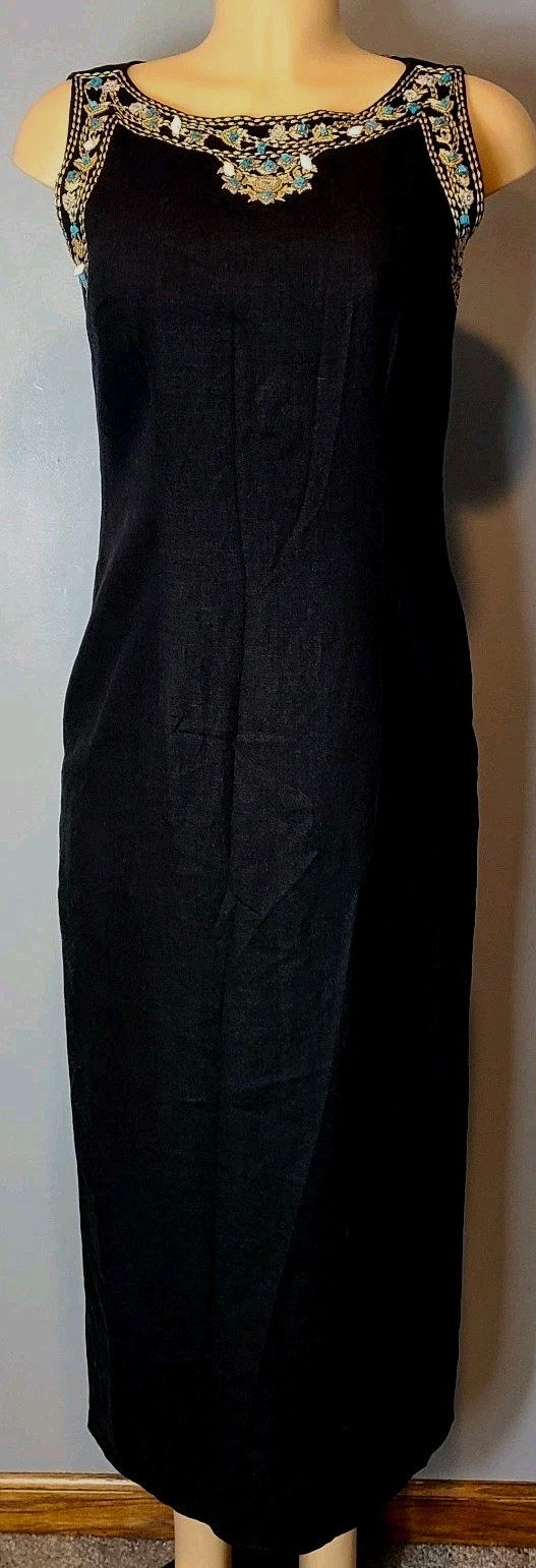 VTG Jessica Howard Dress Sz 8 Linen Seashell Embroidered Nautical Resort Cruise