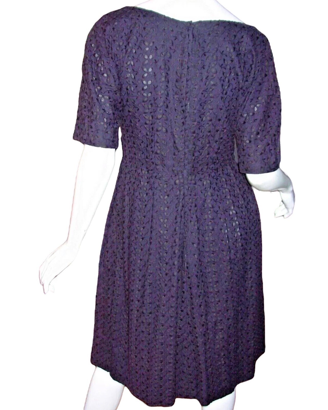 Dress M Vtg 50s Black EYELET Ruffle LACE GIANT BOW Rockabilly GOTHIC PINUP Siren