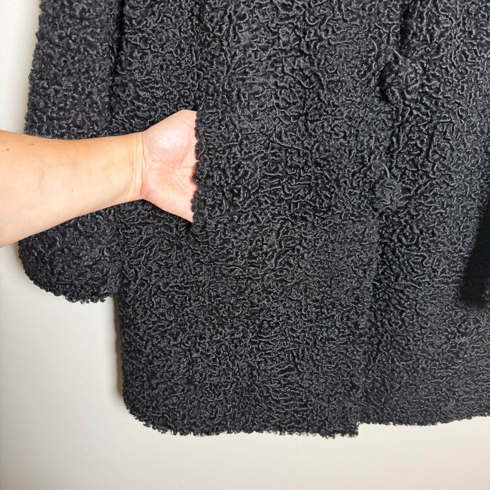 Eatons of Canada Vintage Persian Lamb Fur Coat Mink Collar Black 1017 Size 16