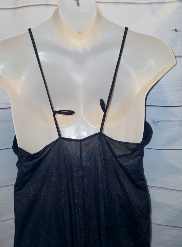 VTG Le Voy’s L Nylon Long Gown Blue Lace Nylon Negligee Black 40″B ~Fit like 1x
