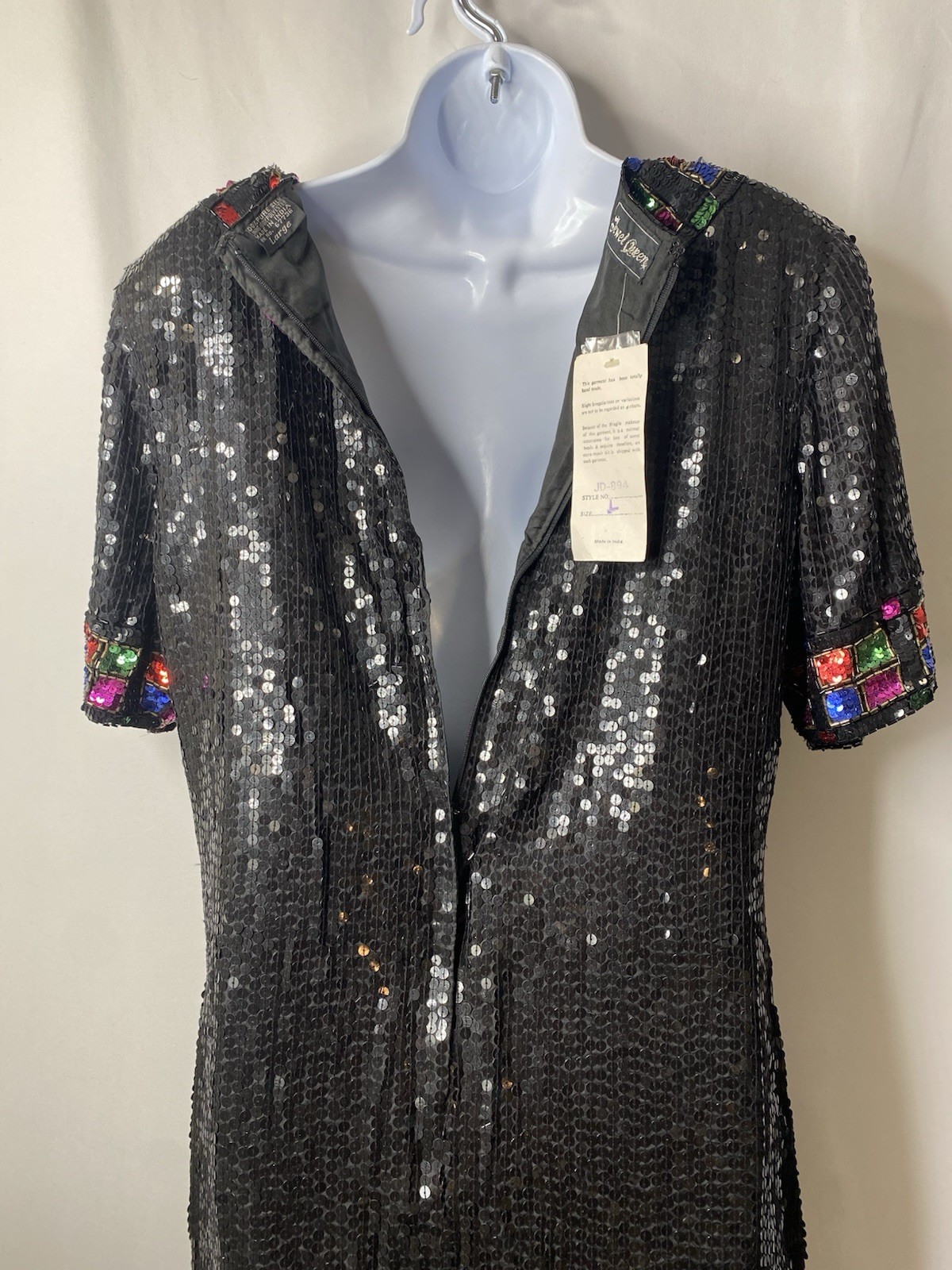 Vintage Jewel Queen Womens Dress Size Large Flapper Gala Sequins Prom Hoco LBD