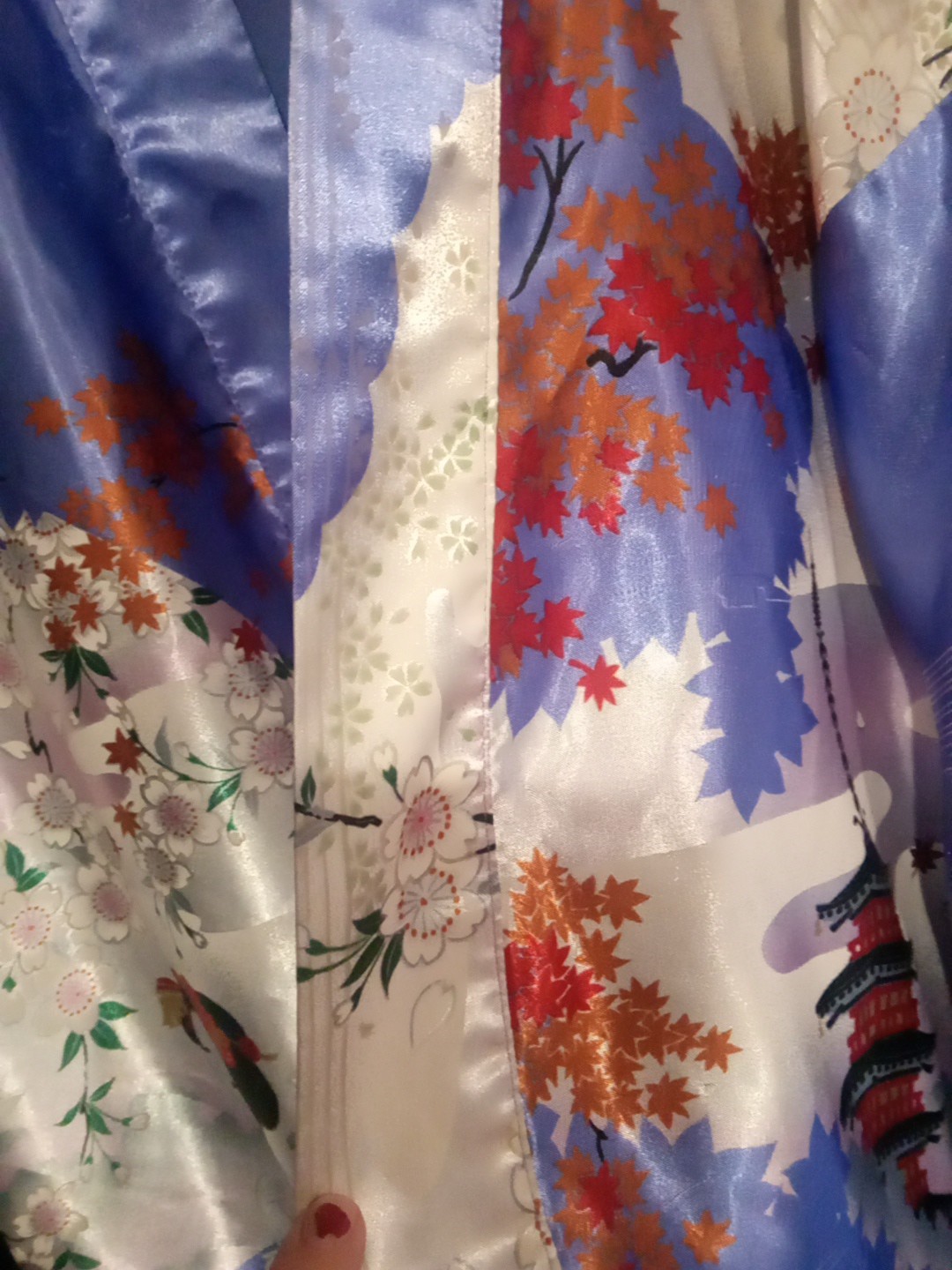 Kimono Robe Floral Large+Multicolor Loungewear Wrap-Around Polyester Japan Sz 42