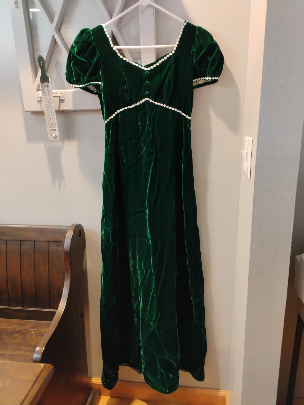 VINTAGE LORRIE DEB GREEN VELVET MAXI DRESS SIZE 9-10 FAIRY GOTHIC (L-5)