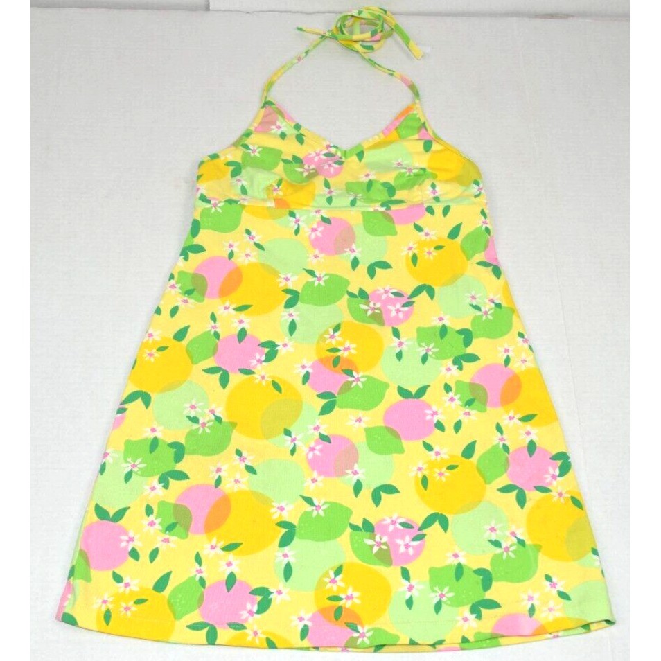 Vintage Lilly Pulitzer Halter Dress Size S 90s Lemon Lime Berry Supplex