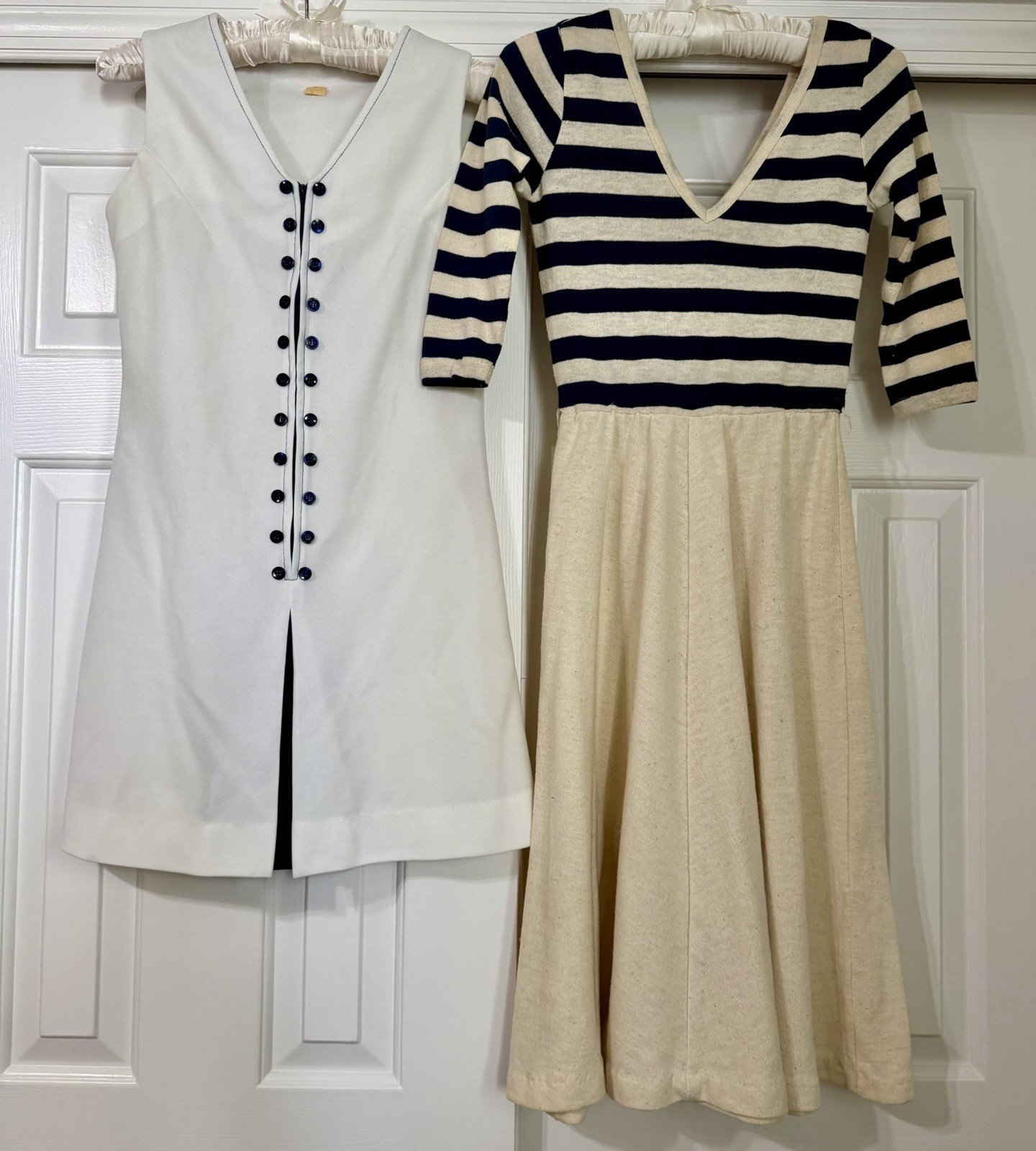 2 Vintage 1970s Women’s Navy & White/Off White Dresses