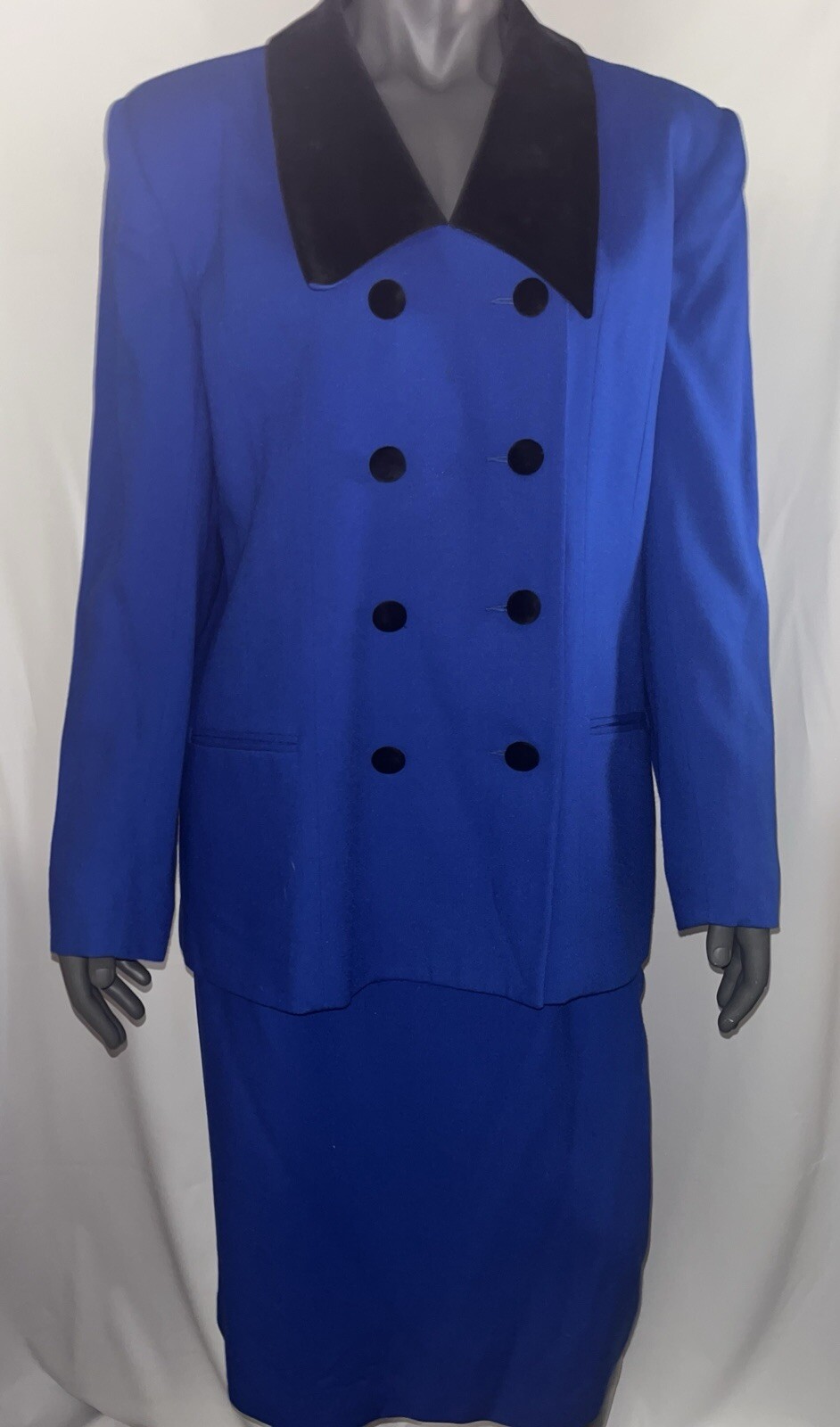 Vtg ‘90’s Suitsme Women’s Royal Blue Blazer Jacket/Skirt Set 18 Tall Made in USA