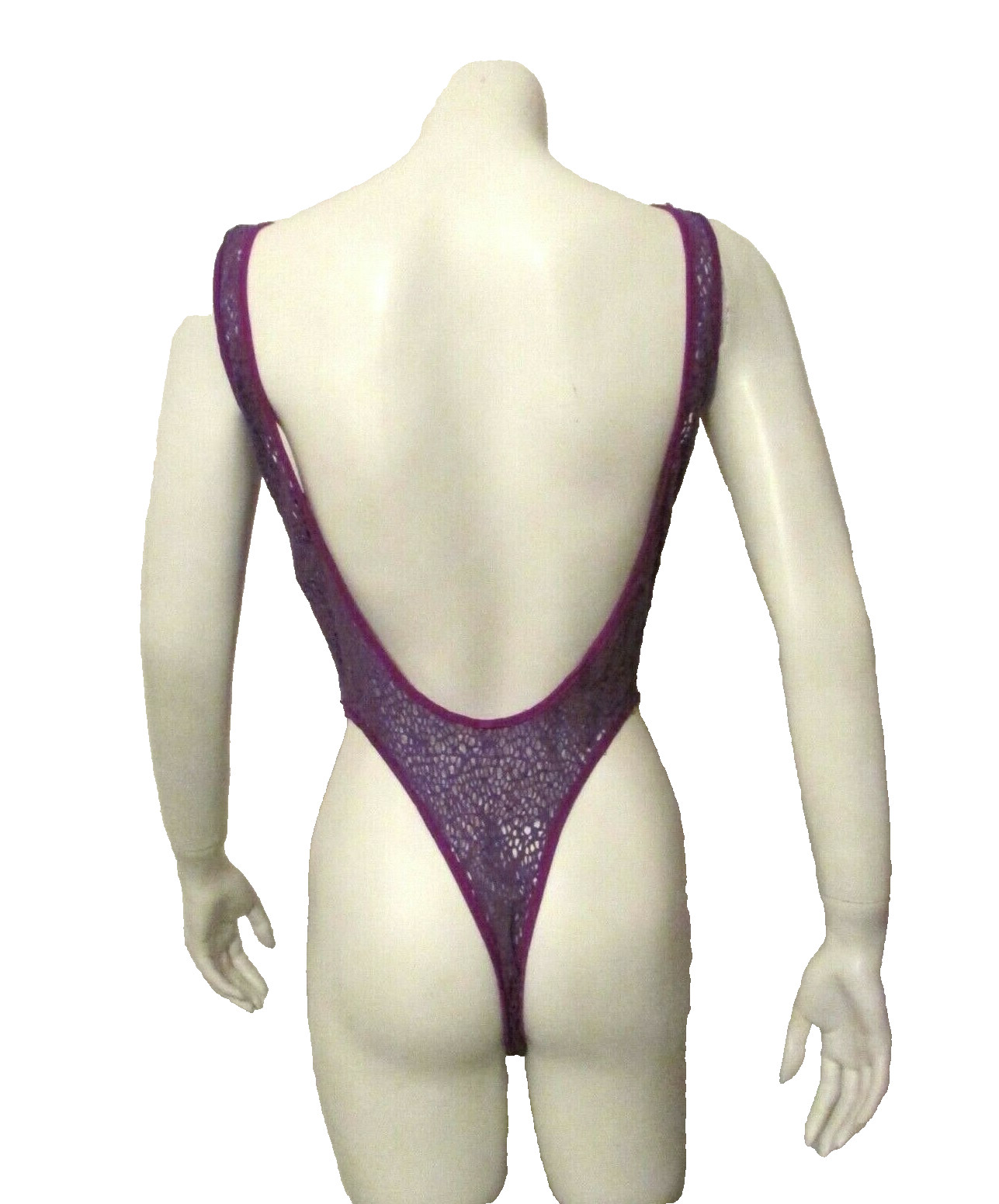70’s Shirley of Hollywood 725 Purple Fishnet Hi Leg Bodysuit Teddy L made in USA