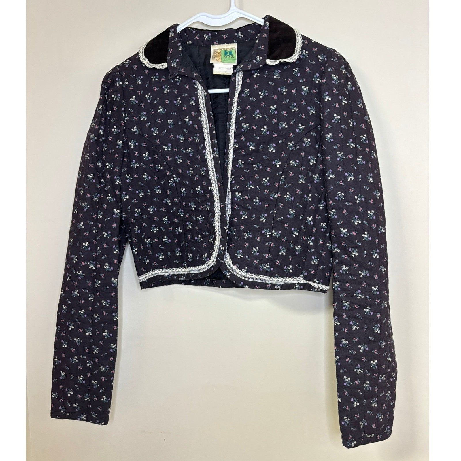 Gunne Sax Jessica McClintock Vintage Quilted Floral Lace Velvet Crop Jacket