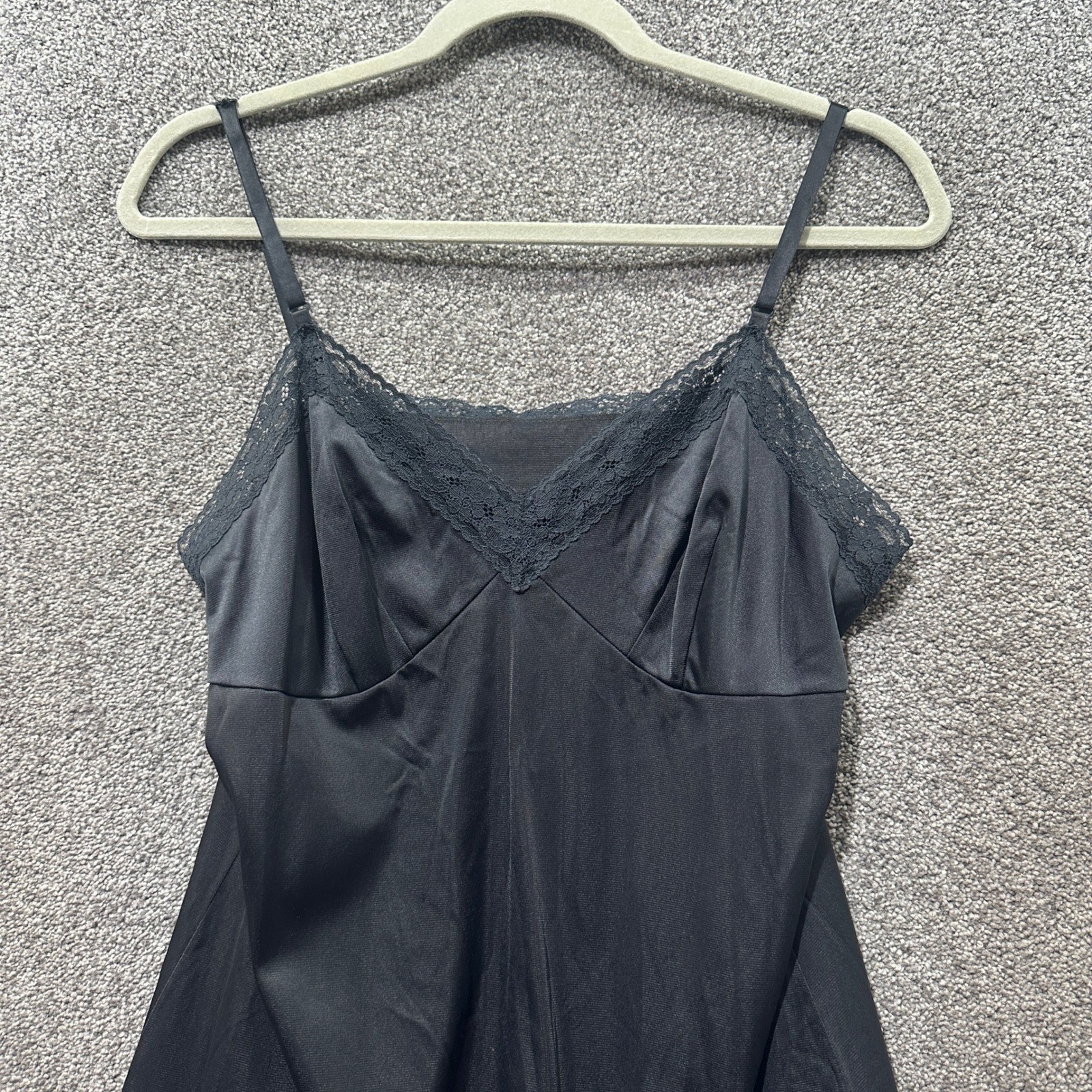 Vintage Vanity Fair Black Lace Trim Full Slip Dress Nylon USA Made Size 38