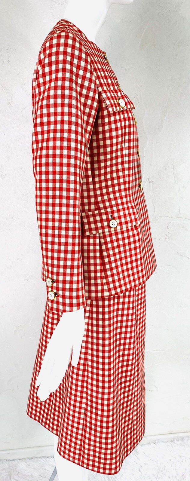 Met Museum Archive 1972 NORMAN NORELL Red Cream Gingham Skirt Jacket Suit M