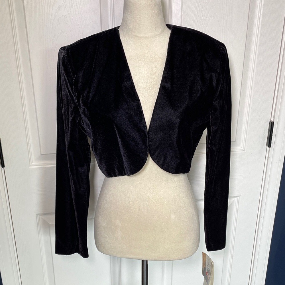 NWT Vintage Scott McClintock Black Velvet Bolero Shrug Cropped Jacket Size LP