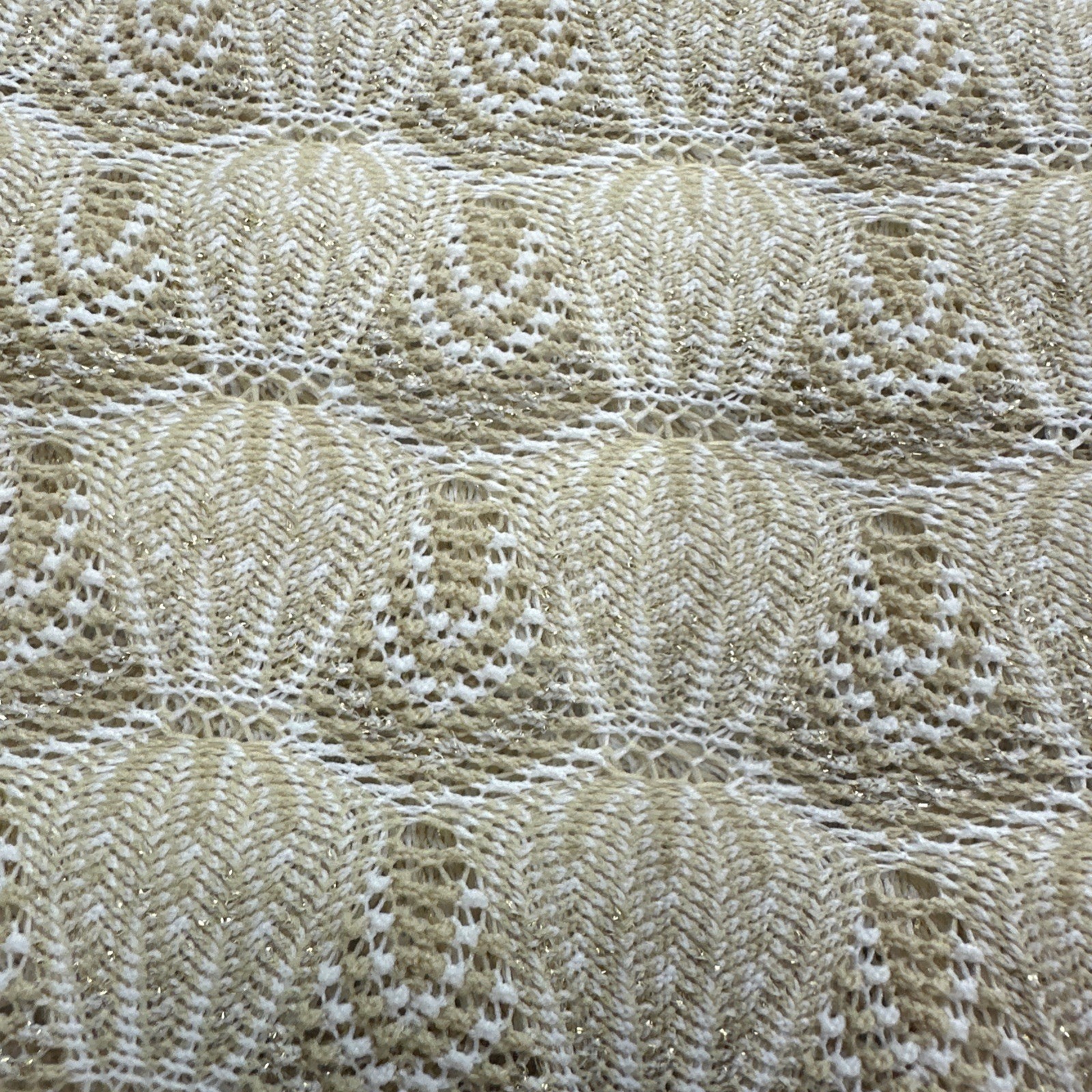 VTG Sears Fashion Beige Gold Metallic Knit Shell Top V-Neck Sleeveless 60s 70s