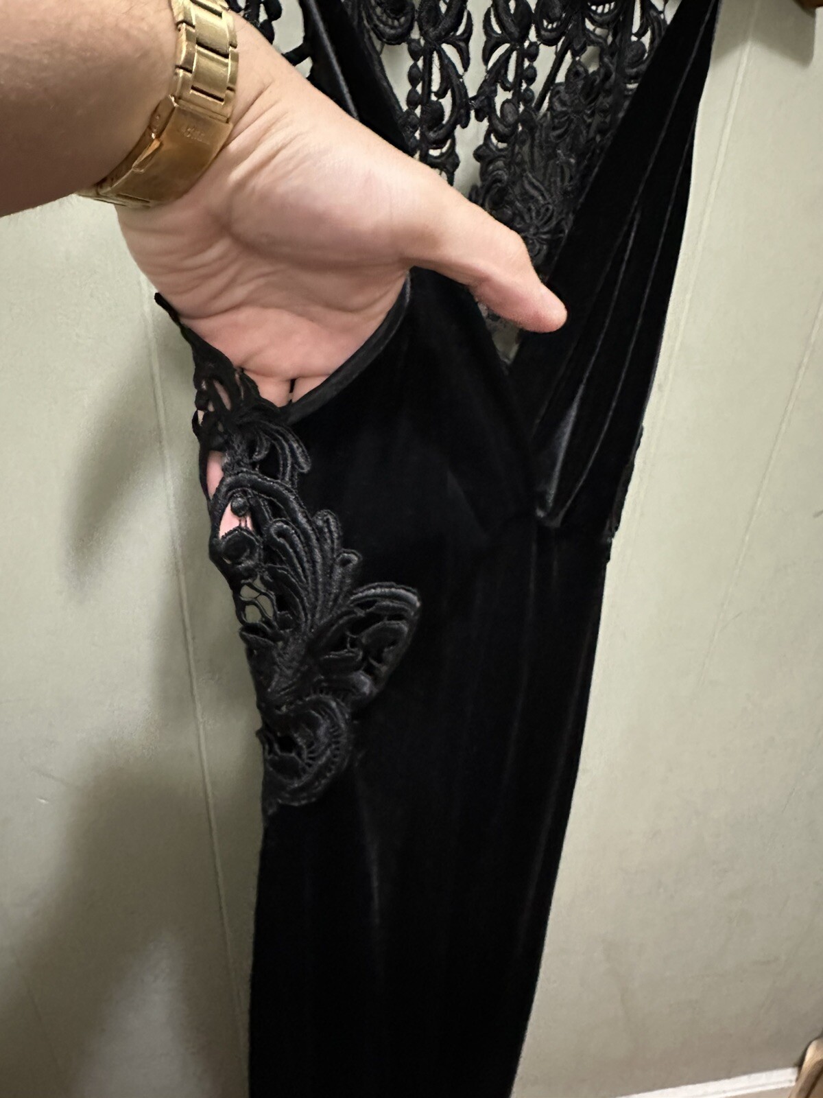 Vintage Miss Ashlee Maxi Dress HeavyEmbroidered Black Super Goth Women’s Size 10