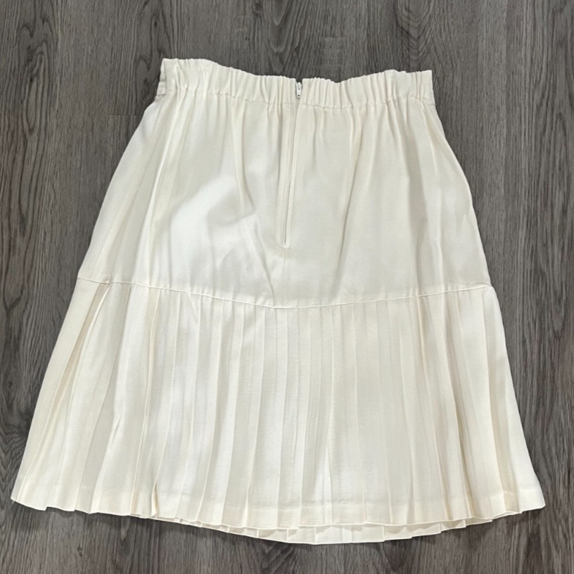 Vintage Pleated Midi Skirt Cream Off White Preppy Academic Size 14