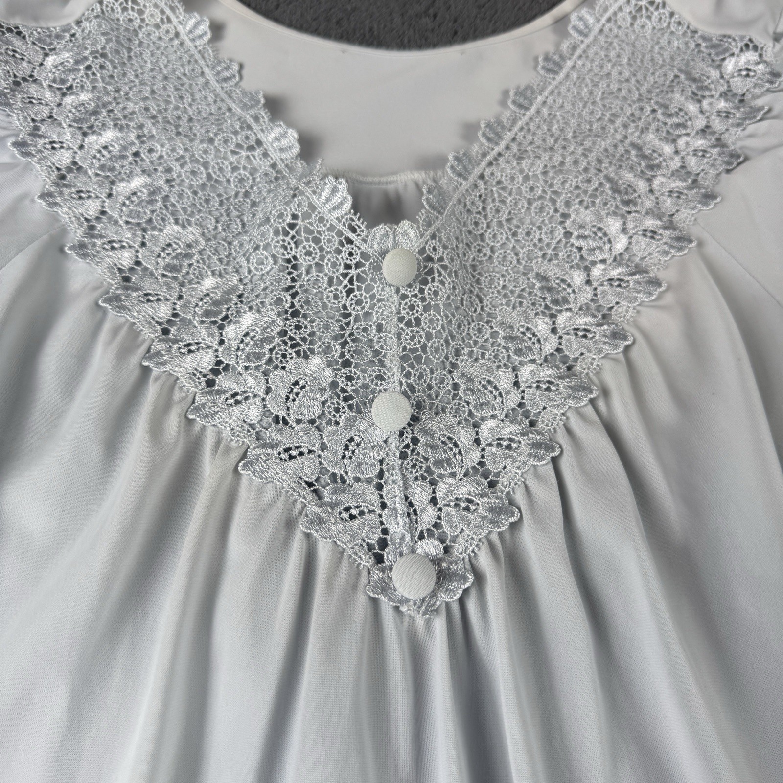 Shadowline Light Blue Midi Lace TrimNight Gown Size SMALL Vintage Feminine Nylon