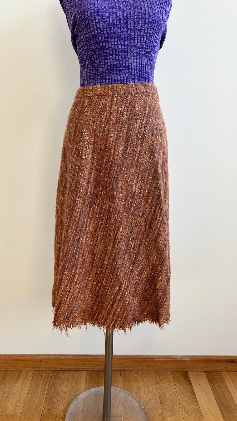 Vintage Wool Autumnal Tweed Skirt Aunt Abigail’s Attic Bias Cut A-Line 30″ W
