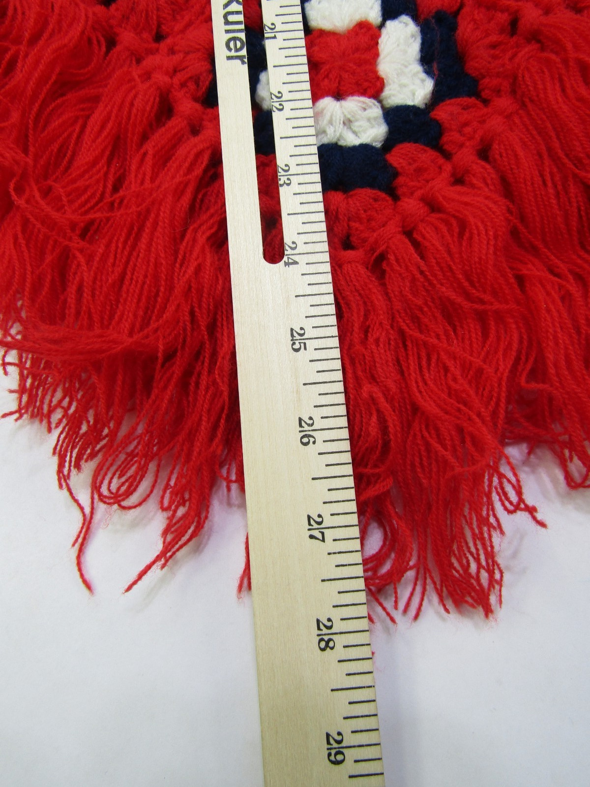 VTG Crochet Afghan Poncho Womens Small Red Fringe Fashions South Korea Grandma