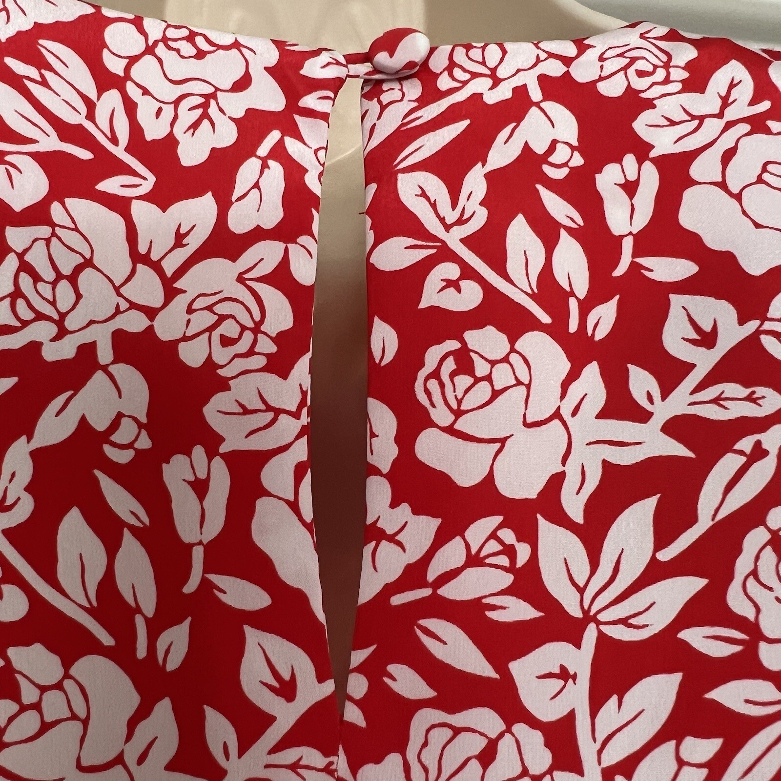 Vintage 80s Dress Sz 8 by Hana Sung Floral Red Color Padded Shoulders Classy