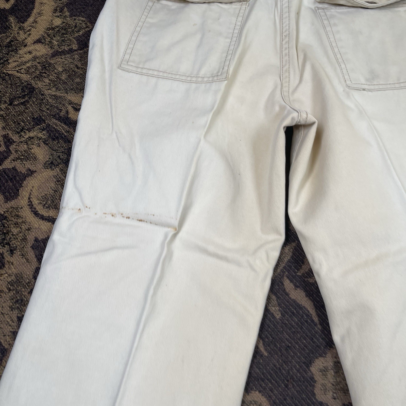 Vtg 70s Grape Vines Cargo Flare Wide Leg Beige Pants Juniors Size 32×33