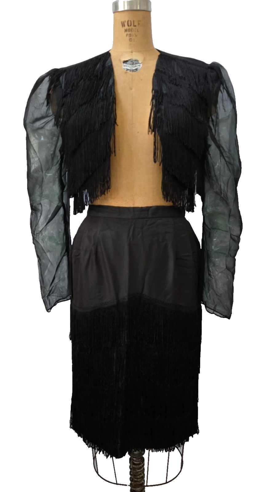 Vtg 80s Black Pencil Skirt Layered Fringe New Wave Retro Club Rockabilly Pinup 8