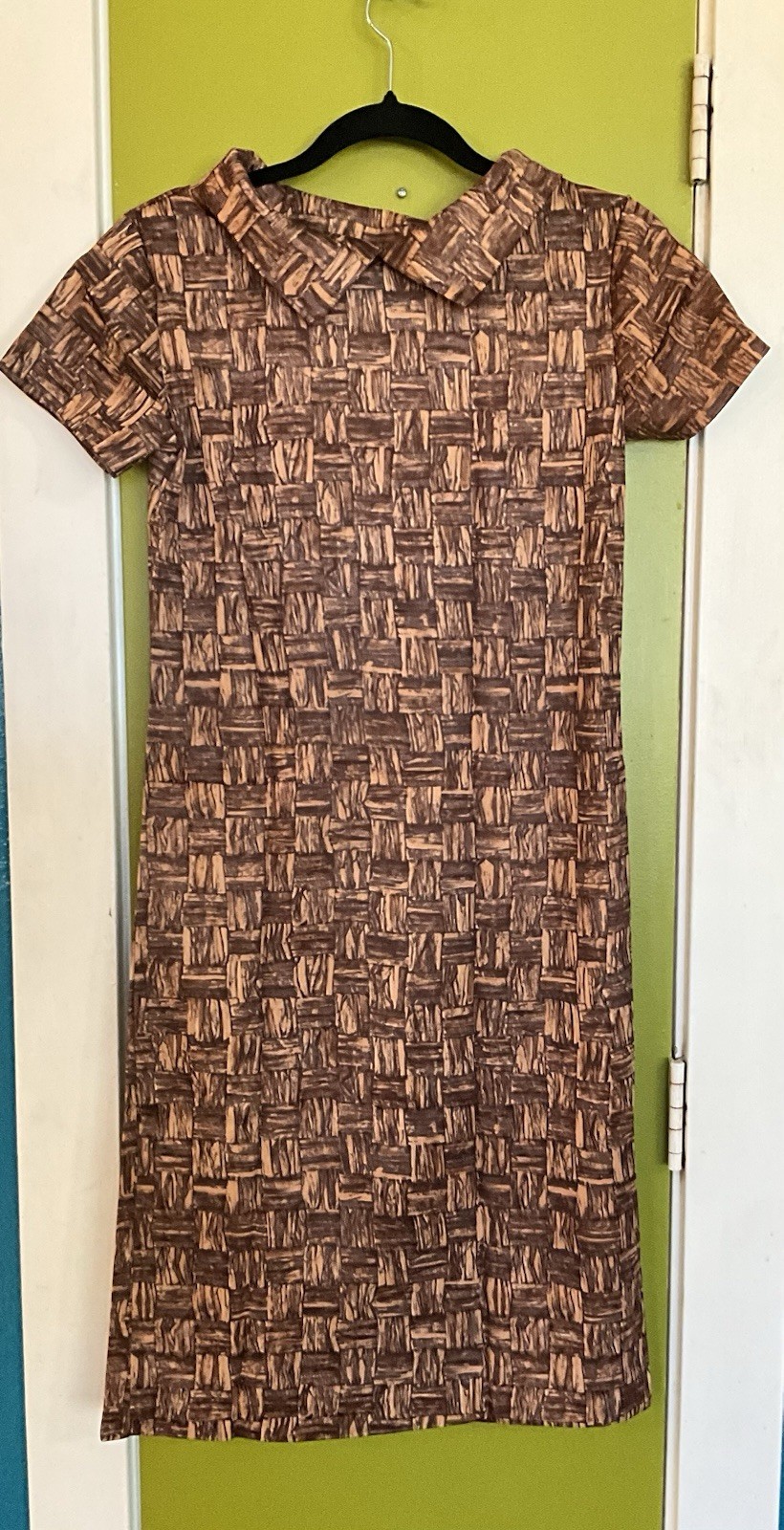 NOS 1960s MOD Jane Emory Fashions Acetate Shift Brown Mad Men S/Sleeve Size 10
