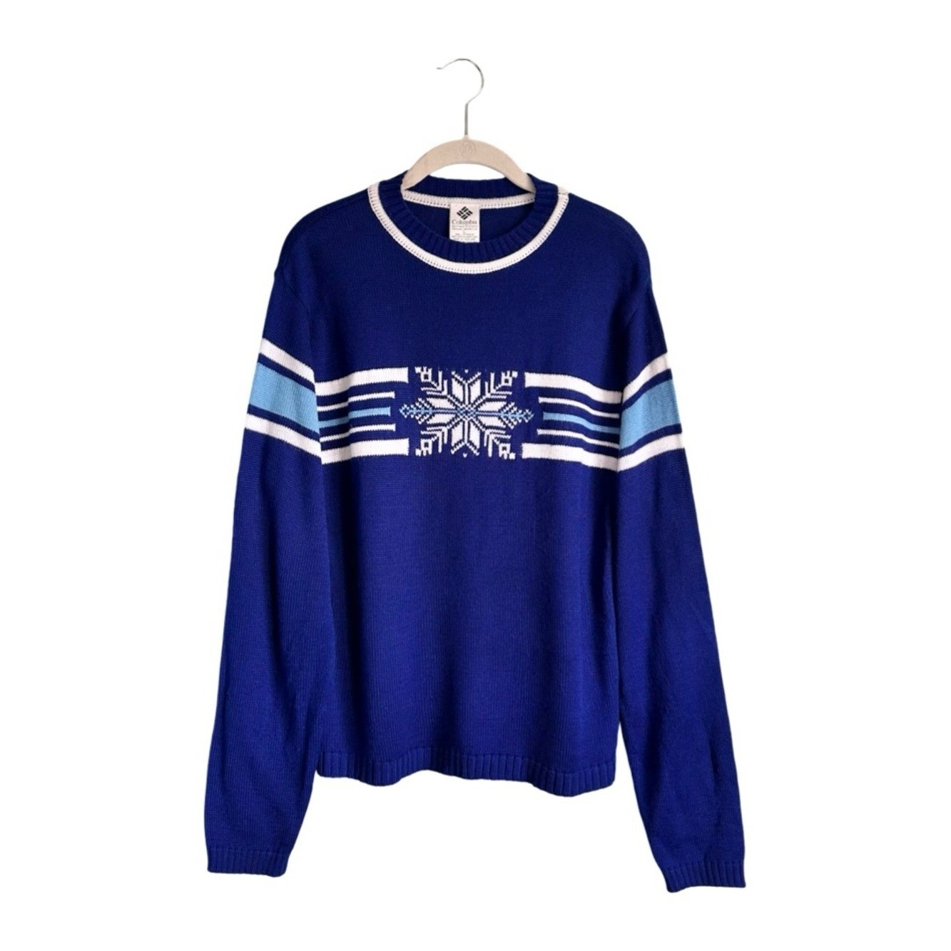 Vintage Columbia Women’s Blue Snowflake Winter Ski Lodge Knit Sweater Large EUC