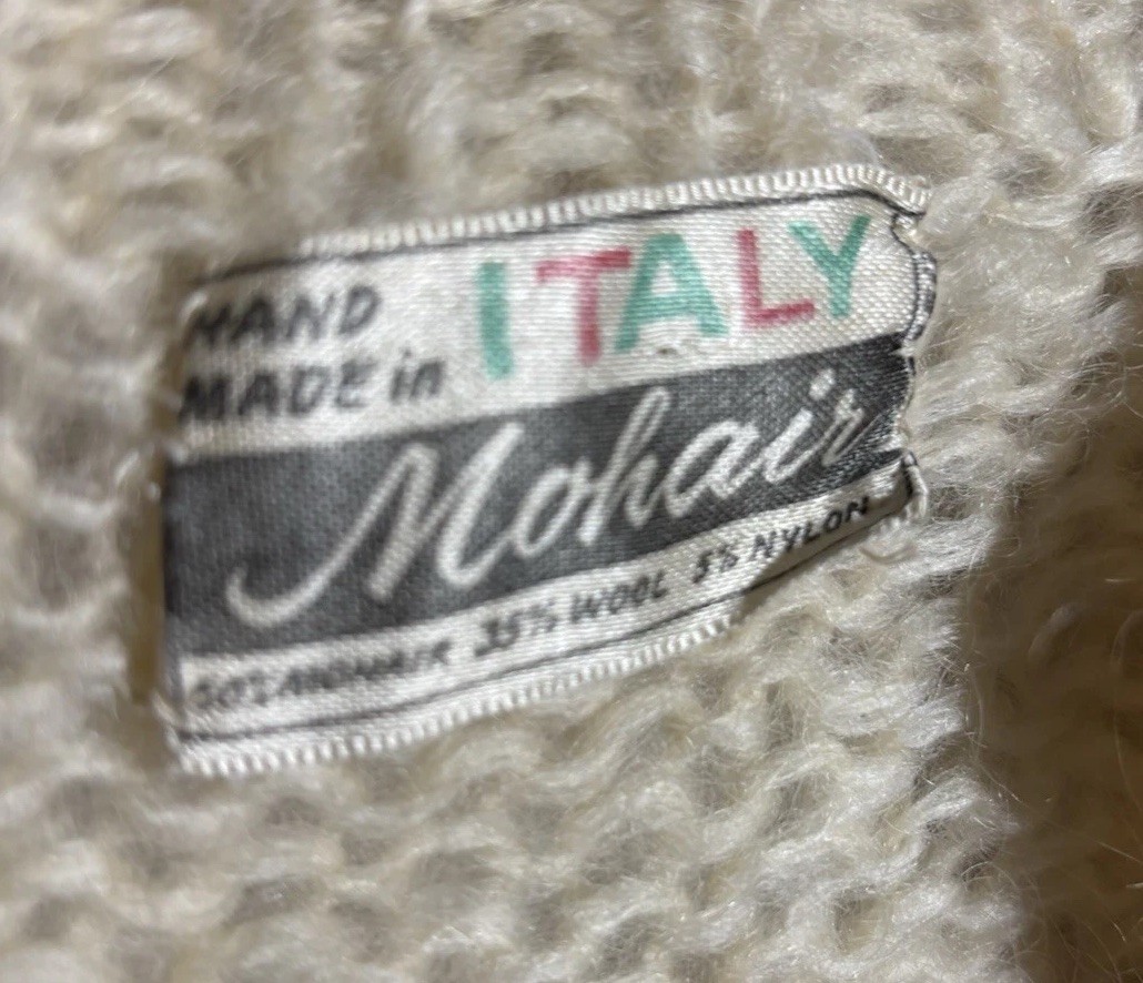 vintage Cream Handmade Sz M cardigan sweater Italy Made mohair Wool Nylon