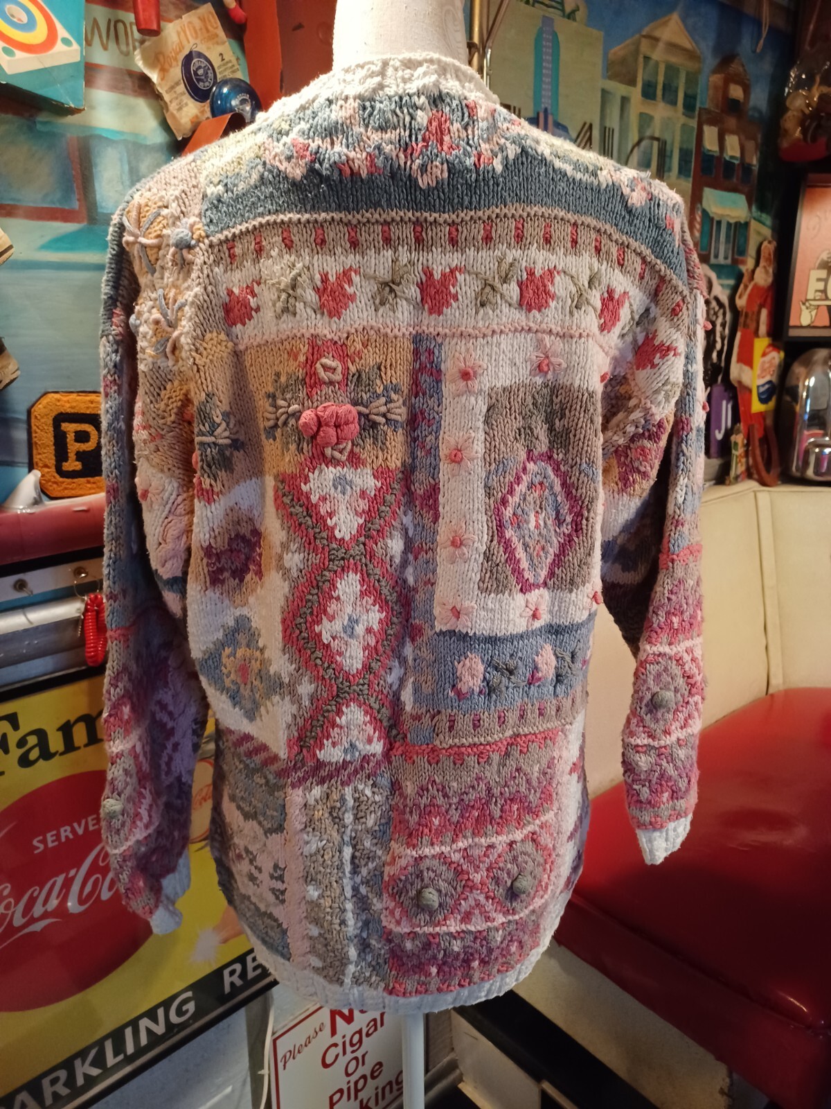 Vintage ’80s ’90s Crystal Colby Sweater Cottagecore 3-D Knit Cotton Unique S