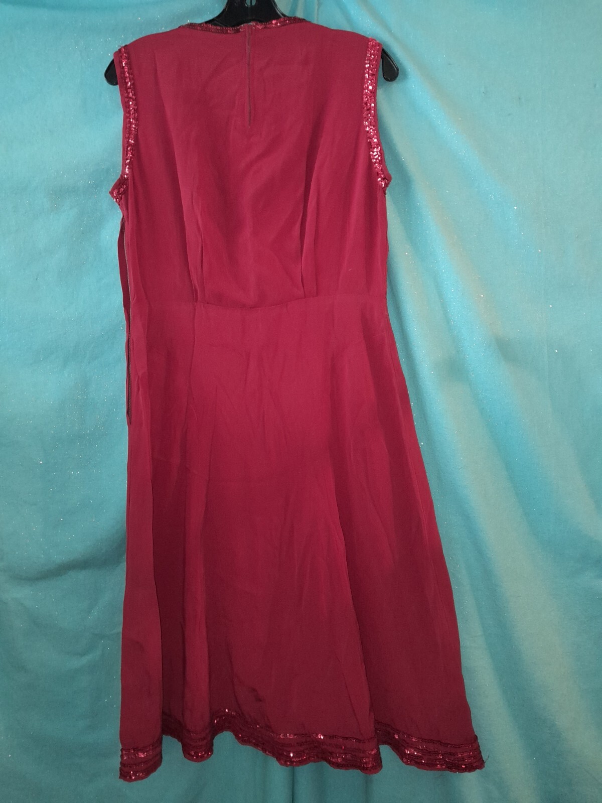 Vtg 30s 40s Red Sequin Rayon Crepe Studded Custom Short Party Evening Dress W30