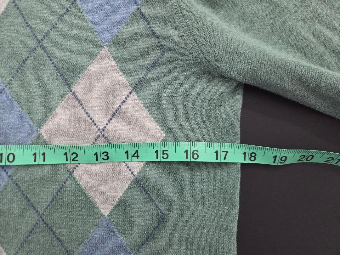 VINTAGE ARGYLE CARDIGAN SWEATER PASTEL GREEN BLUE WOMENS S SONOMA LIFE + STYLE