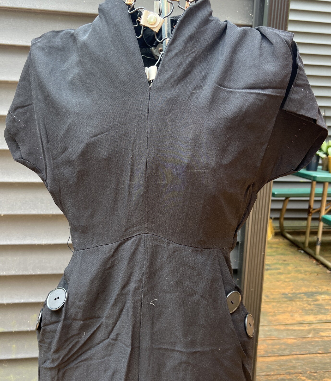 Women’s VTG 50’s Dress Black Rayon Sm 34” Bust 28” W Cap Sleeves Rockabilly