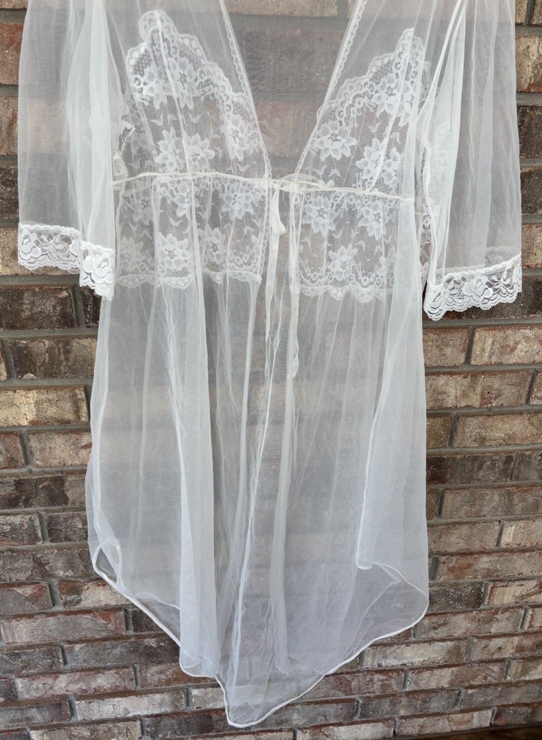 Vtg Taryn Alexander White Bridal Chiffon Lace Peignoir Nylon Nightgown Robe M