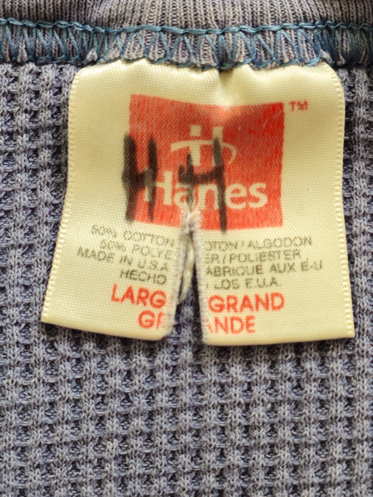 Vintage Blue Womens Hanes Long Sleeve Shirt Made in U.S.A. 100% Cotton Size L