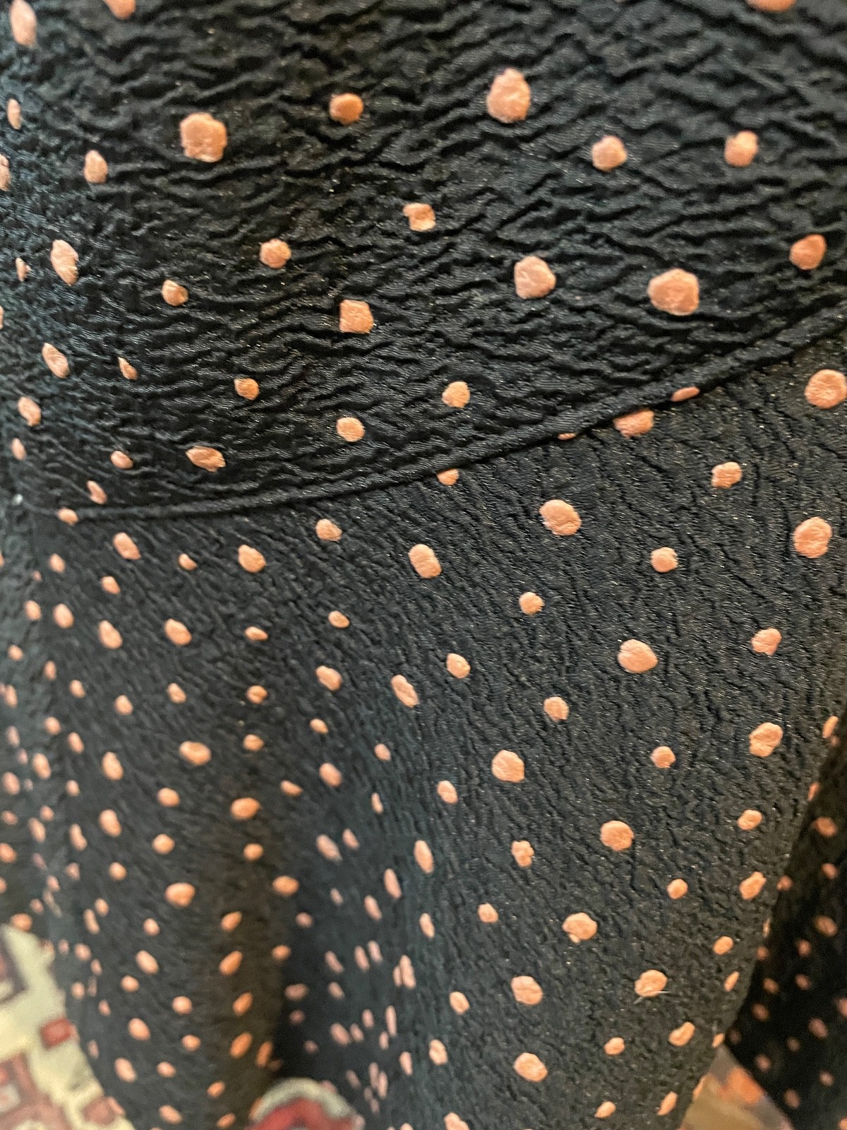 Polka Dot Ruffle Pinup Skirt Black and Tan Crepe 1950s Vintage Rockabilly S