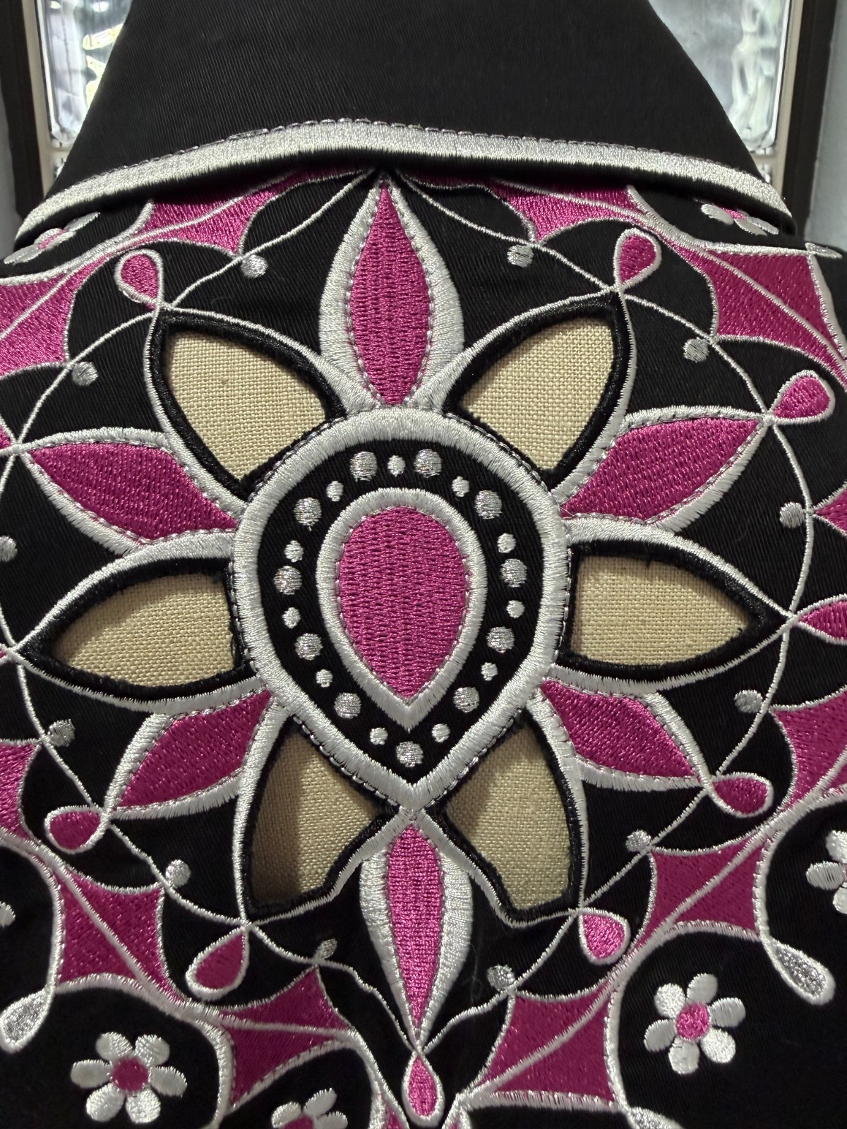 Bob Mackie Wearable Art Black floral Embroidered Cut Out Jacket