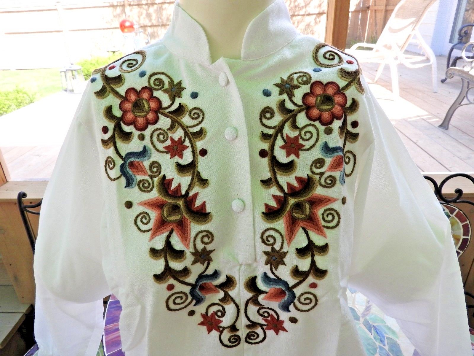Vintage 80’s Blouse Embroidery Hungarian Traditional Peasant Top Boho SMALL NWT