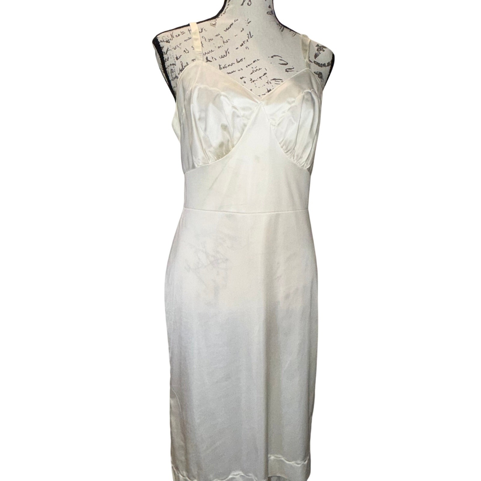 Vtg 60s Vincent White Slip Dress Nylon Bridal Lingerie 36 (S/M) Coquette