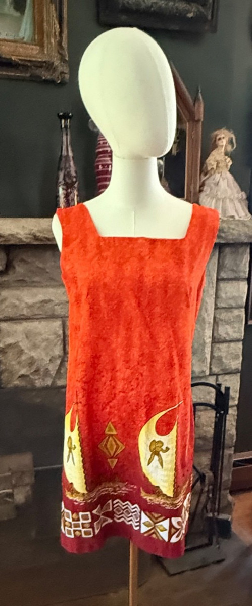 Vintage MCM 1960’s Polynesian Bazaar Hawaiian Dress Waikiki Hawaii Med